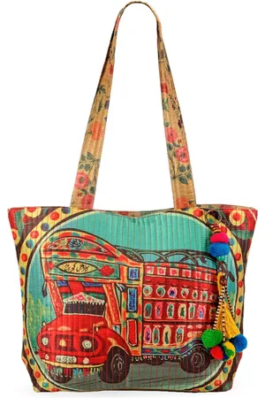 The House of Tara Printed Regular Structured Tote Bag with Tasselled Detail