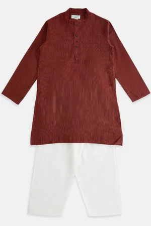Pantaloons Boys Maroon Pure Cotton Kurta with Pyjamas