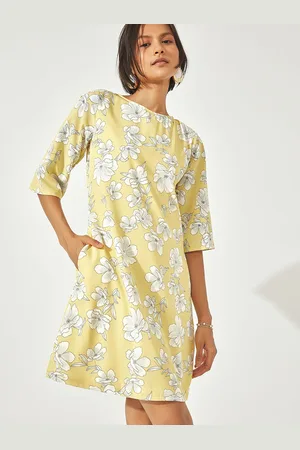 The Label Life Women Yellow Floral Shift A-Line Dress