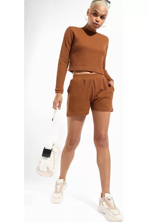 Campus Women Light Brown Pure Cotton Top With Shorts