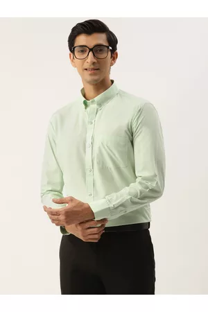 English Navy Men Green Solid Slim Fit Formal Shirt