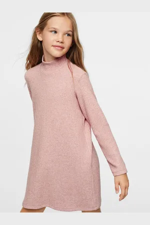 MANGO Girls Ribbed High Neck Sustainable Sweater Dress