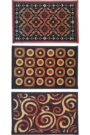 Athom Trendz Set Of 3 Brown & Black Self-Design Anti-Skid Doormat