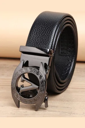 ZORO Men Black Alphabet Letter V Autolock Buckle Belt