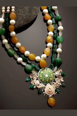 DUGRISTYLE Gold Plated Pearl Beaded Layered Necklace
