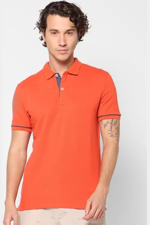 Celio Men Orange Solid Polo Collar Pure Cotton T-shirt