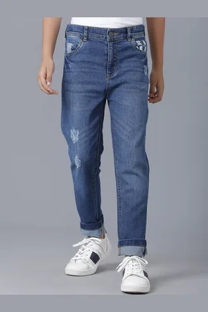 UNDER FOURTEEN ONLY Boys Navy Blue Slim Fit Low Distress Light Fade Cotton Jeans