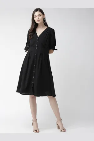 Scouph Women Solid Black A-Line Dress