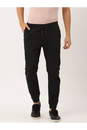IVOC Men Black Slim Fit Cuffed Hem Stretchable Joggers