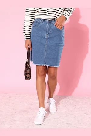 DressBerry Stylish Blue Solid 70s Mini Skirt