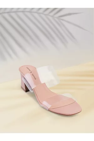 LEMON & PEPPER Women Transparent & Peach-Coloured PU Block Heels