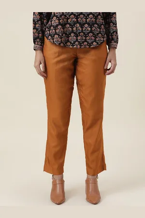 Fabindia Women Mustard Yellow Solid Trousers