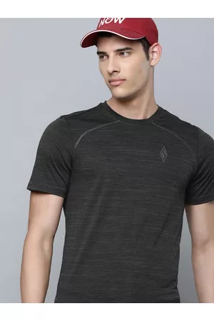 Skechers Men Charcoal Black Solid Round-Neck Casual T-shirt