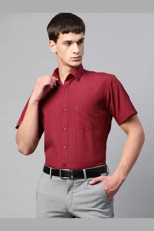 English Navy Men Maroon Polyester Slim Fit Solid Formal Shirt