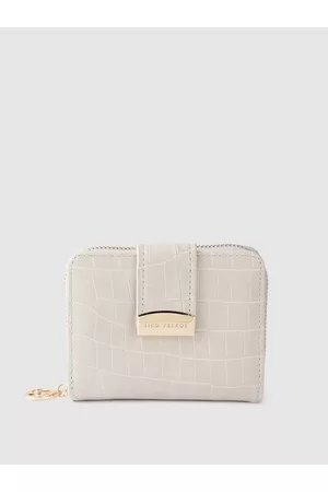 Lino Perros Women Off-White Croc Textured Two Fold Wallet