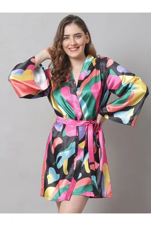 Claura Women Black & Pink Printed Robe