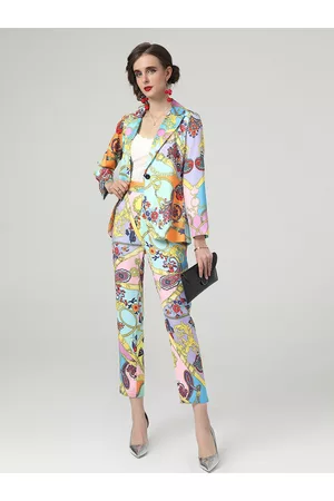 JC Collection Women Multicoloured Printed Coat with Trouser Co-Ords Set