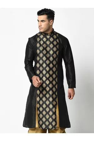 DEYANN Men Black & Gold-Toned Ethnic Motifs Kurta