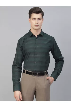 MANQ Men Green & Black Striped Semiformal Shirt