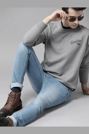 Roadster Men Grey Melange Solid Sweatshirt