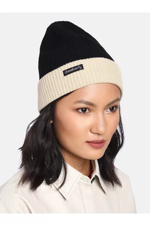DressBerry Women Black & Beige Colourblocked Beanie