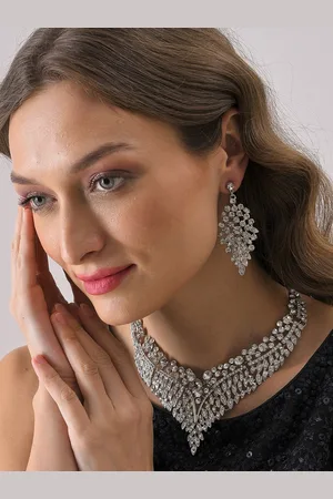 SOHI Silver-Plated & White Stone-Studded Jewellery Set