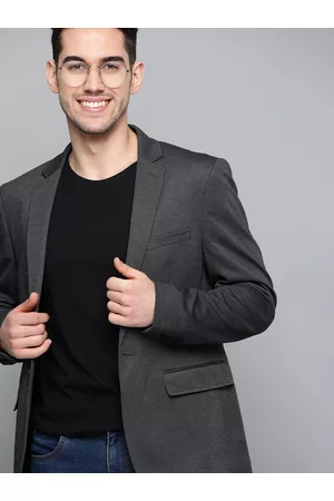 Mast & Harbour Men Charcoal Grey Solid Single-Breasted Smart Casual Blazer