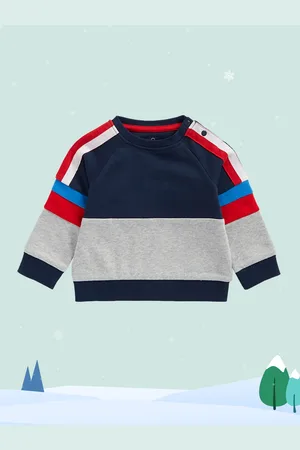 Mothercare Boys Navy Blue & Grey Cut & Sew Detail Pure Cotton Colourblocked Sweatshirt