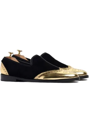Griffin Men Black & Gold Leather Brogues