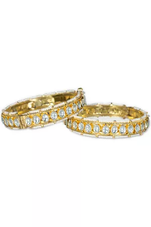 AURAA Trends Set Of 2 Gold-Plated Kundan Studded Bangles