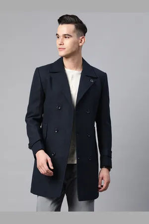 Pierre Carlo Men Notched Lapel Collar Hip Length Overcoat