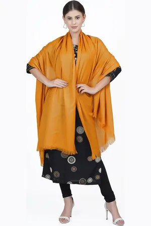 La Vastraa Women Mustard Solid Pure Wool Woven Shawl