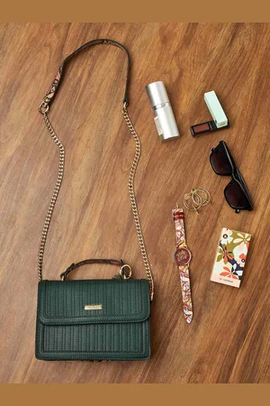 Chumbak Green Striped PU Structured Handheld Bag with Tasselled