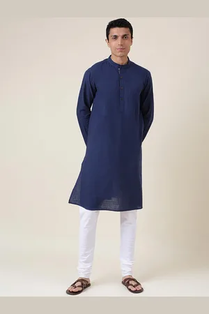 Fabindia Men Navy Blue Regular Cotton Kurta