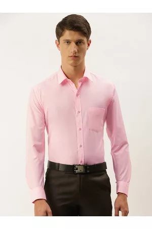 English Navy Men Pink Slim Fit Solid Formal Shirt