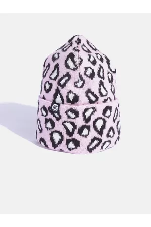 YK Girls Pink & White Leopard Self-Design Beanie
