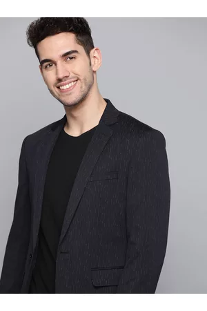 Mast & Harbour Men Navy Blue & Grey Printed Single-Breasted Casual Blazer