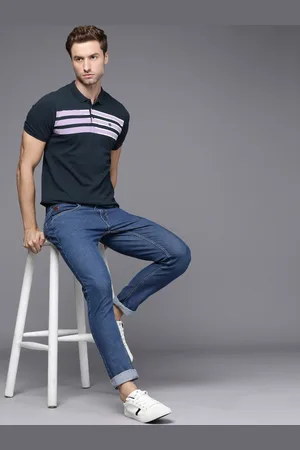 WROGN Men Blue & Pink Colourblocked Polo Collar Casual T-shirt