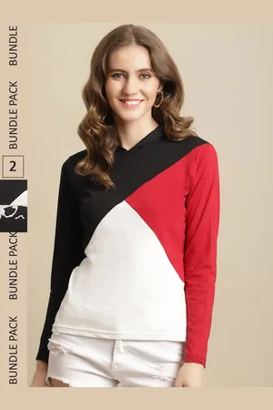 Fabflee Women Pack Of 2 Colourblocked Cotton T-shirt