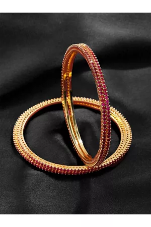 Yellow Chimes Set of 4 Red Gold-Plated American Diamond Studded Bangles