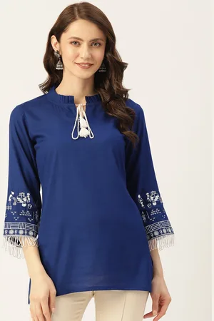 MissKurti Women Blue & White Solid Tunic