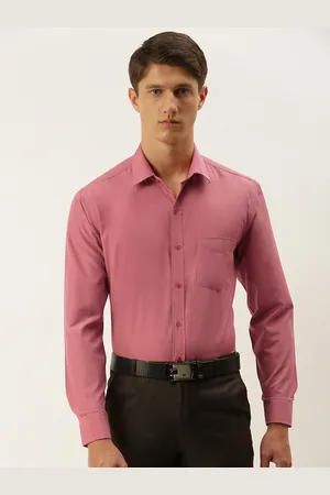 English Navy Men Coral Pink Slim Fit Solid Formal Shirt