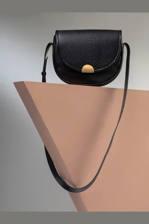 Estalon Black Textured Half Moon Sling Bag