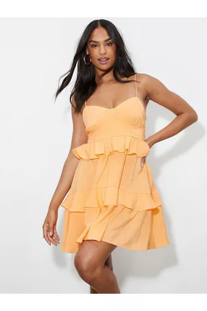 Dorothy Perkins Orange Solid Ruffle Tiered A-Line Mini Dress