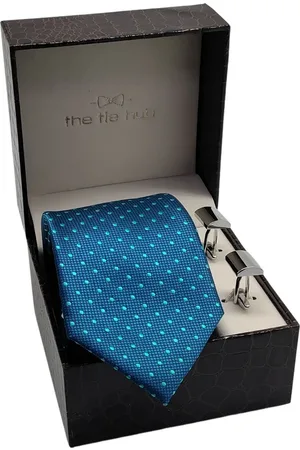 The Tie Hub Men Teal Printed Broad Tie and Cufflinks