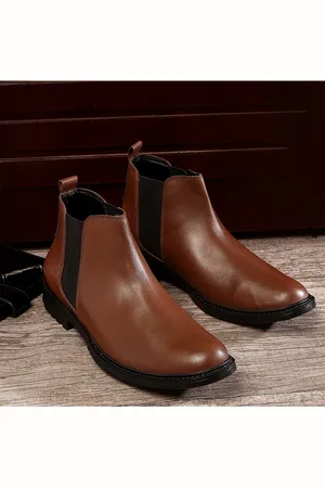 LOUIS STITCH Men Brown Leather High-Top Flat Boots