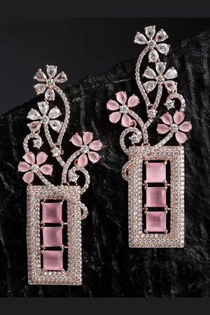 karatcart Pink Floral Drop Earrings