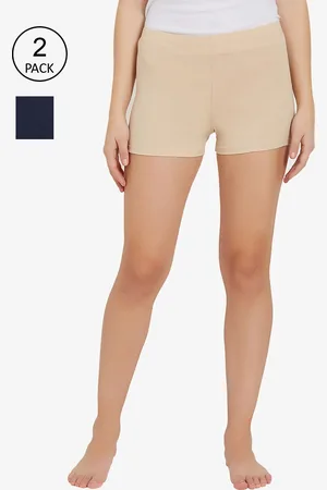 Soie Women Mid Rise Breathable Cotton Spandex Mid Thigh Length Cycling Shorts-Pack of 2