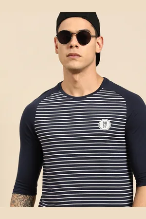 Being Human Men Navy Blue Striped T-shirt