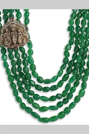 COSA NOSTRAA Men Green & Gunmetal-Toned Brass Antique Ganesha Groom Necklace